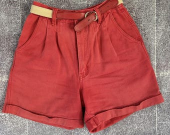Womens Vintage 90s Bill Blass Bright Cherry Red 5" Belted Denim Mom Shorts Sz 25
