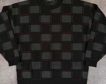 Herren Vintage 90er Protege Kollektion Schwarz Grau Blocked Crewneck Sweater Gr. XL