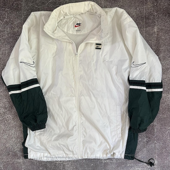 Men's Vintage 90's Nike White Forest Green Full Zip up Windbreaker
