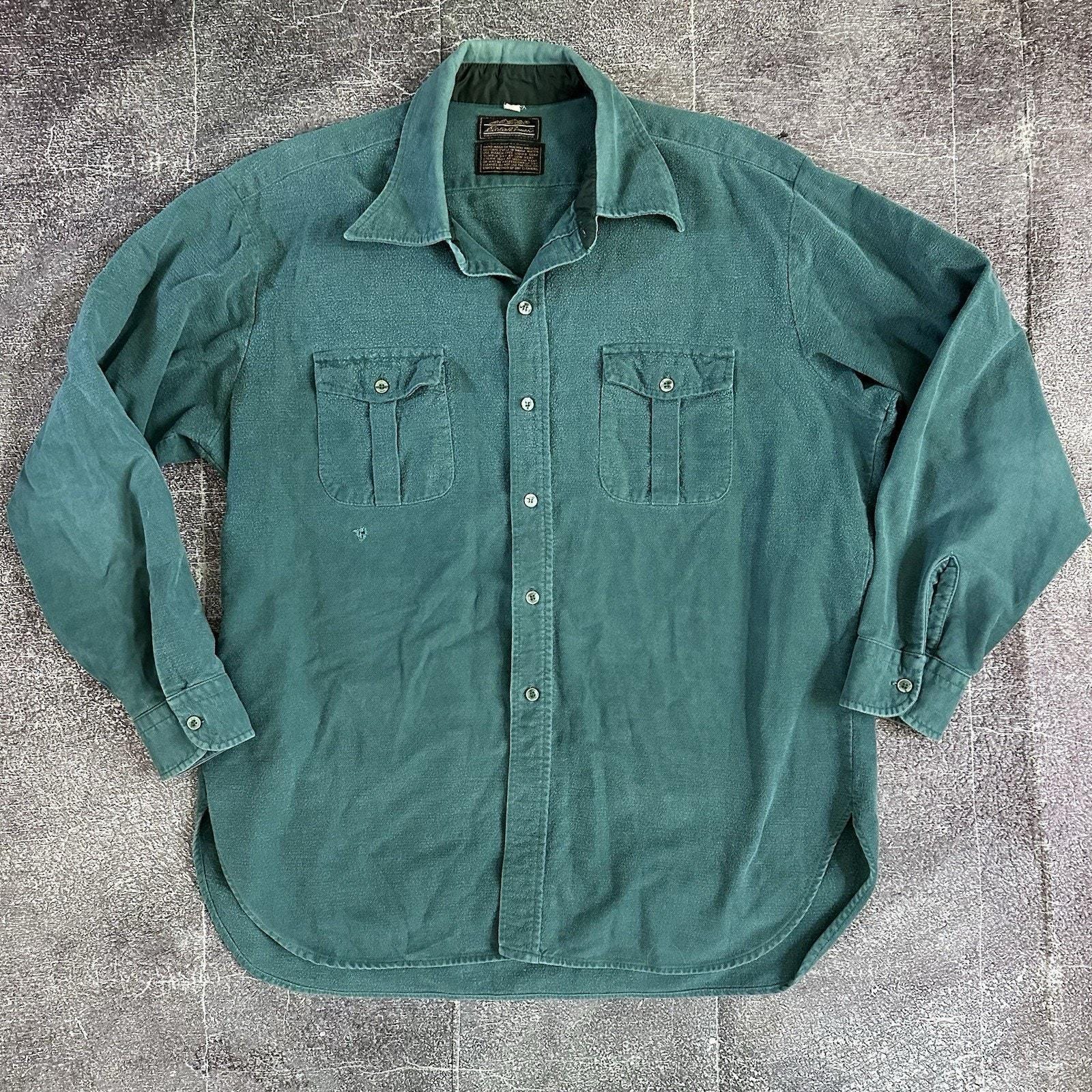 d*7様 90s Eddie Bauer Chamois Cloth Shirt Men's Vintage 90's Eddie Bauer Teal Blue Chamois Cloth Button up