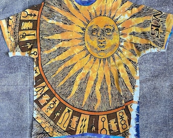 Men's Vintage 90's Liquid Blue Pinkerton Sun and Moon All Over Print Shirt Sz XL