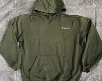 Sudadera con capucha Carhartt Spellout verde musgo vintage Y2K para hombre, talla L