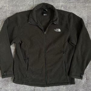 Men&#39;s Vintage Y2K The North Face Black Silver Logo Fleece Zip Bomber Jacket Sz M