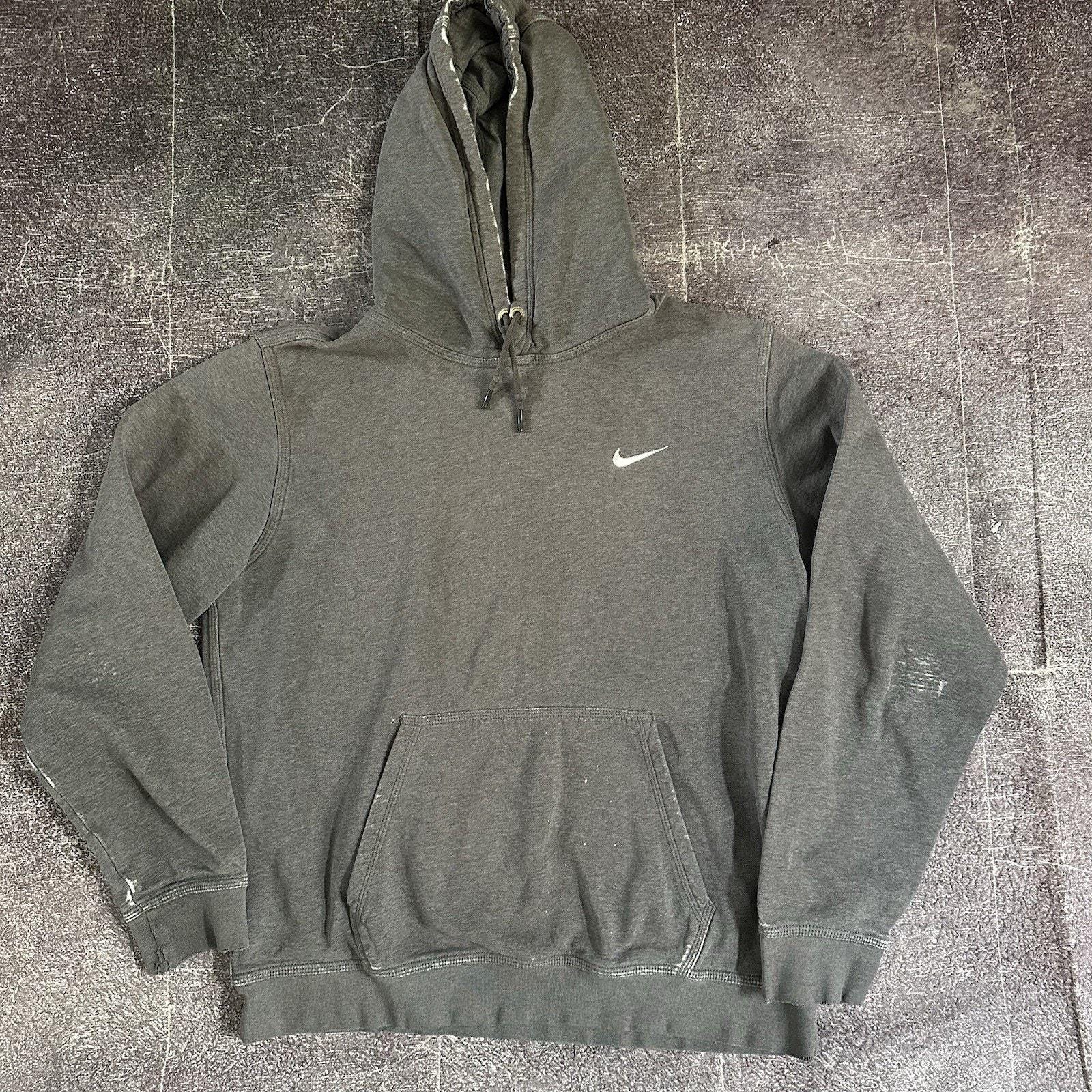 Men's Vintage Y2K Nike Heather Gray Mini Logo Distressed Hoodie