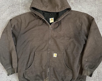 Sudadera con capucha y cremallera frontal Carhartt con forro térmico vintage Y2K para hombre, talla XL