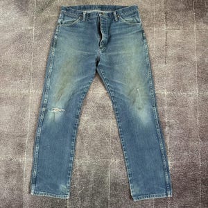 Men's Vintage 90's Wrangler Western Wear Light Blue Denim Work Jeans Sz 36 X 32 image 1