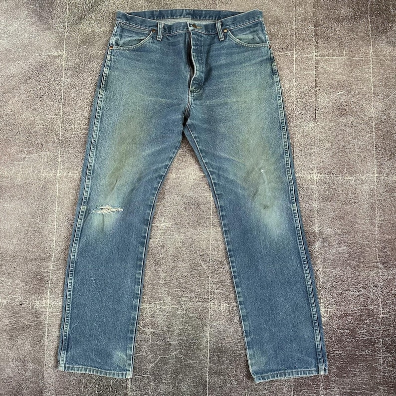 Men's Vintage 90's Wrangler Western Wear Light Blue Denim Work Jeans Sz 36 X 32 image 1