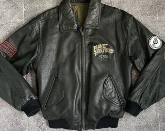Vintage 90s Planet Hollywood Miami Reversible Leather/quilted