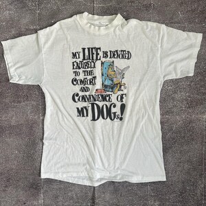 Vintage jaren 80 Frank Jones My Life Is Devoted To My Dog cartoon-T-shirt jaren 80, maat XL