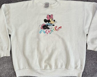 Women's Vintage 90s Disney Minnie Mouse White Spell Out Crewneck Sweatshirt Sz XL