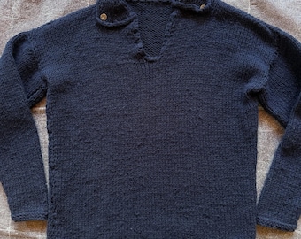 Maglione da pescatore da uomo vintage anni '70, lavorato a maglia grossa, blu navy, taglia XL