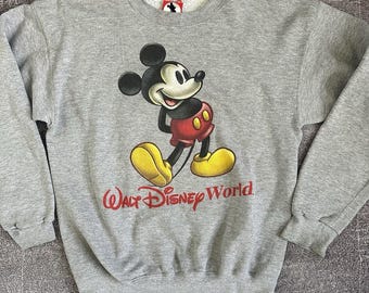Men's Vintage 90s Mickey Mouse Walt Disney Heather Gray Crewneck Sweatshirt Sz M