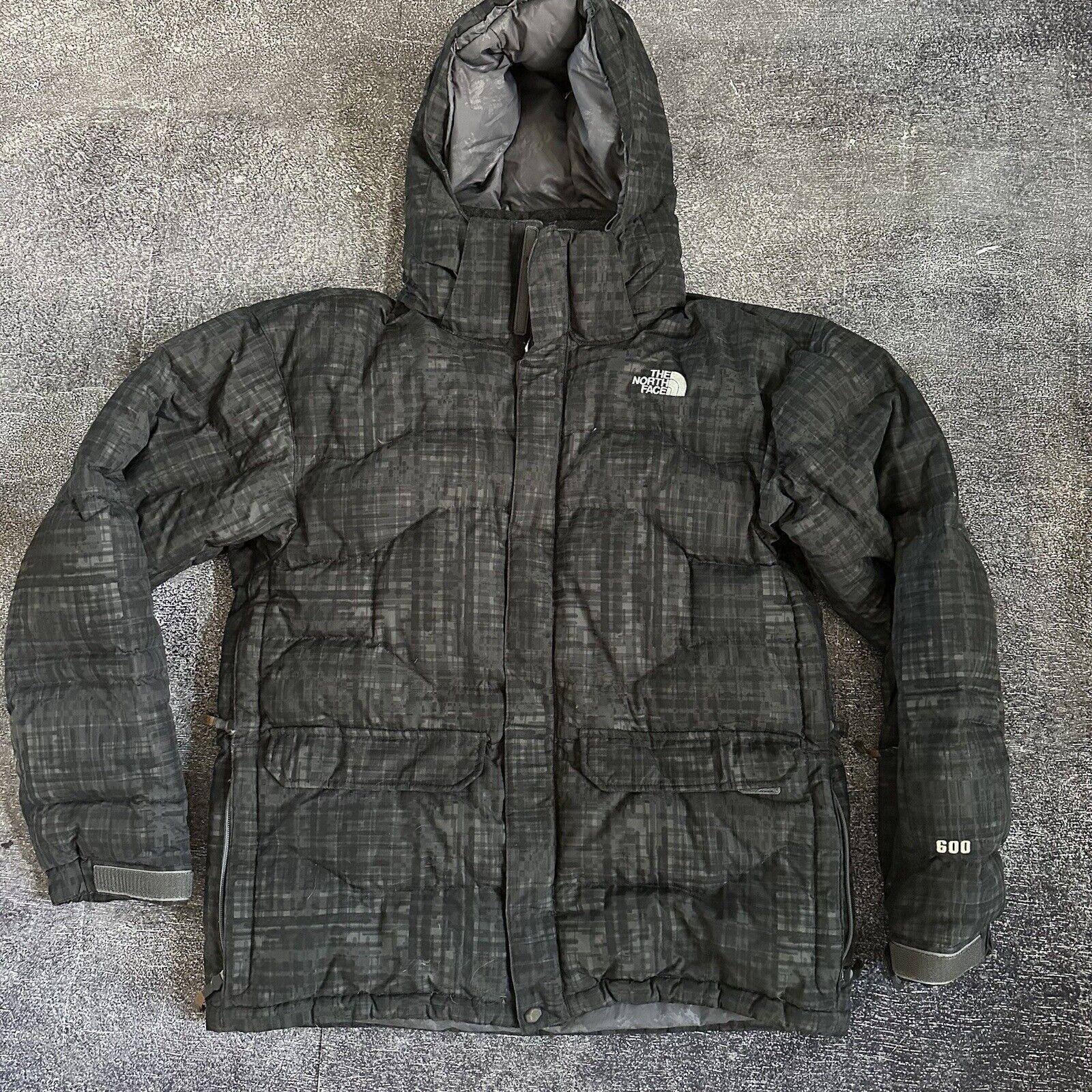 Mens Vintage the North Face 600 Down Nuptse Black Gray Hooded