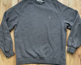 Men's Vintage 90's Nike Dark Heather Gray Mini Swoosh Crewneck Sweatshirt Sz XL