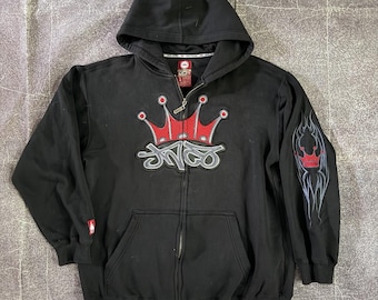 Herren Vintage Y2K JNCO Jeans Black Crown Logo Full Zip Hoodie Sweatshirt Sz L