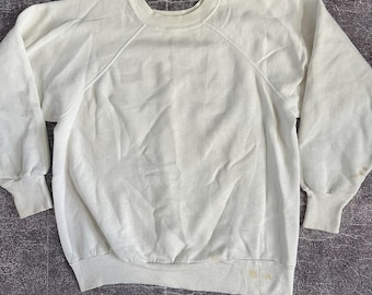 Sudadera blanca de cuello redondo con corte raglán estilo vintage de los 80 para hombre, talla M