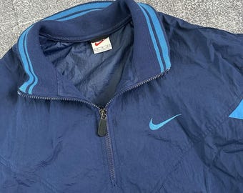 Mens Vintage 90s Nike Navy Blue Spell Out Anorak 1/4 Zip
