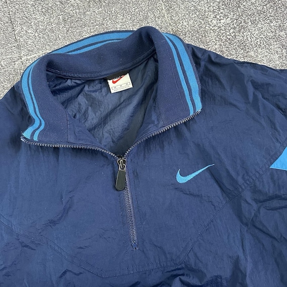 Mens Vintage 90s Nike Navy Blue Spell Out Anorak 1/4 Zip