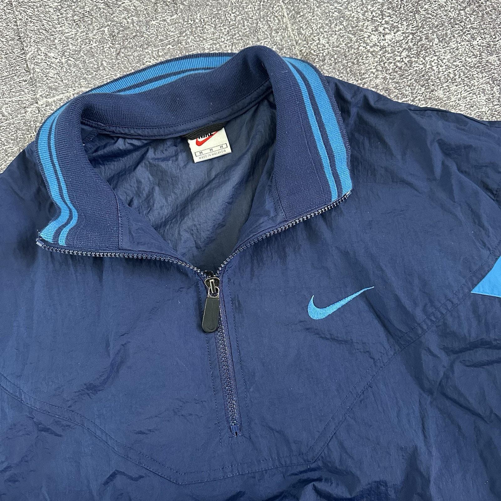 Mens Vintage 90s Nike Navy Blue Spell Out Anorak 1/4 Zip