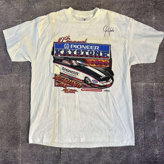 Men's Vintage 90s Delta NHRA Drag Racing Jim Yates Autographed T