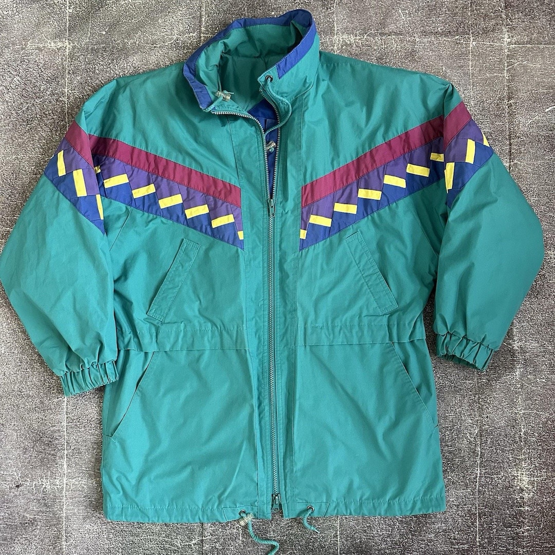 Mens Vintage 90s FOG Teal Blue Purple Yellow Color Block