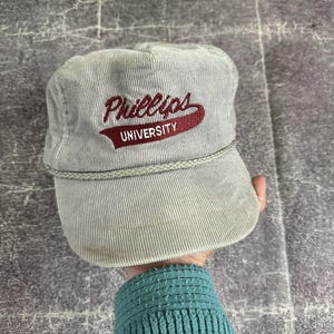 Men's Vintage 80's Phillips University Corduroy Script Strapback Snapback Hat