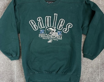 Sudadera vintage de los 90 para hombre, color arena Galt, con cuello redondo, color verde azulado, de los Philadelphia Eagles, talla M