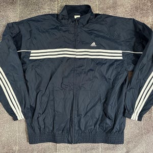 Men's Vintage Y2K Adidas Navy Blue White 3 Stripe Windbreaker