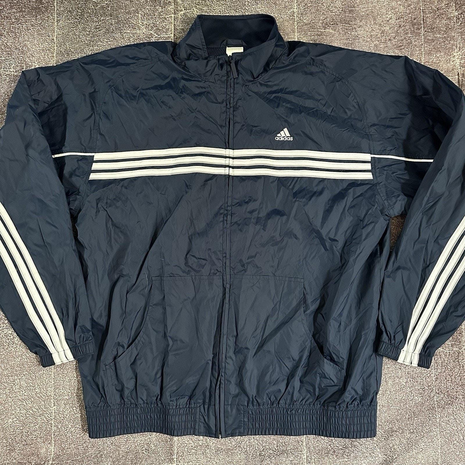 Men's Vintage Y2K Adidas Navy Blue White 3 Stripe Windbreaker