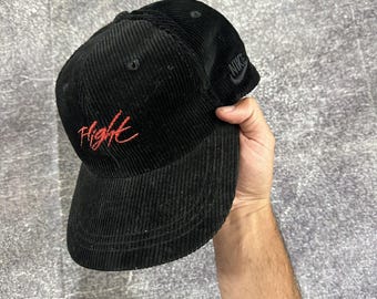 Men&#39;s Vintage 80&#39;s Nike X Air Jordan Flight Black Corduroy Snapback Zipper Hat