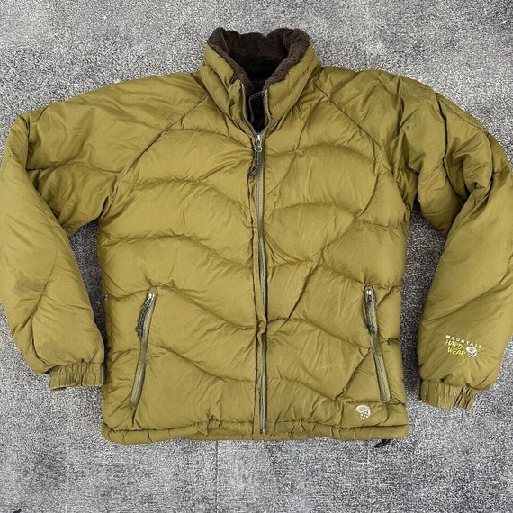 Women's Vintage Y2K Mountain Hardwear Fleece Lined Brown Army Green Down  Puffer Jacket Sz S