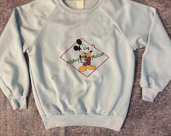Sudadera vintage de cuello redondo azul pálido de Mickey Mouse de Disney de los años 70 para mujer, talla S