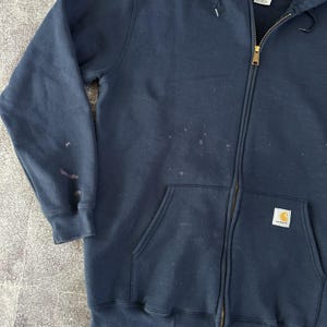 Men's Vintage Y2K Carhartt Navy Blue Full Zip Up Work Hoodie Sweatshirt Sz Large image 2