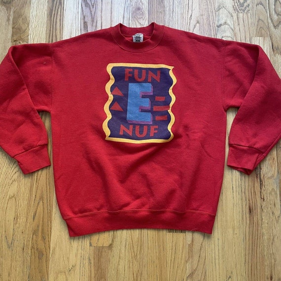 Men's Vintage 90's Fun E Nuf Red Spell Out Crewne… - image 1
