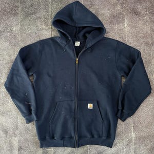 Men's Vintage Y2K Carhartt Navy Blue Full Zip Up Work Hoodie Sweatshirt Sz Large image 1