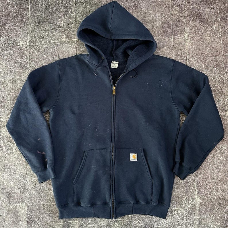 Men's Vintage Y2K Carhartt Navy Blue Full Zip Up Work Hoodie Sweatshirt Sz Large image 1
