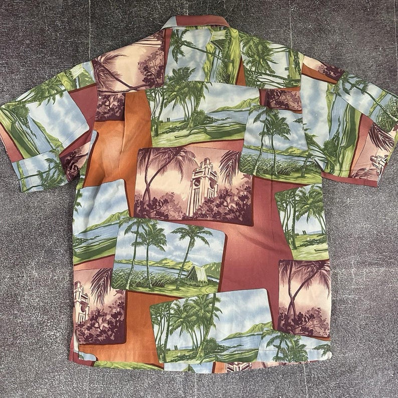 Men's Vintage Y2K Tommy Bahama Silk All Over Print Hawaiian AOP Polo Shirt Sz S image 3