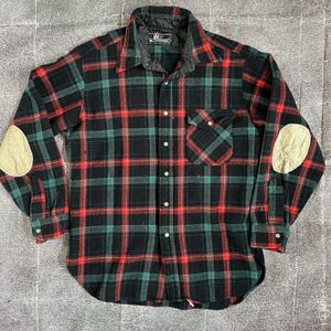 Dam vintage 90-tals Lobo Pendleton svart flanellskjorta med armbågslappar, storlek L