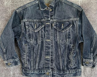 Chaqueta vaquera vaquera Levi's vintage de los 90 para niño, color marrón, con efecto desgastado, talla L.