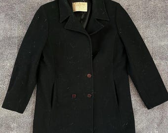 Women's Vintage 70's Pendleton USA Black Button Up Wool Duster Coat Jacket Sz L