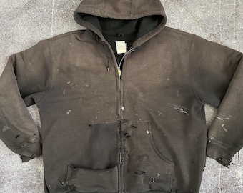 Sudadera con capucha y cremallera Carhartt vintage Y2K para hombre, forrada térmicamente, con efecto desgastado, talla XL