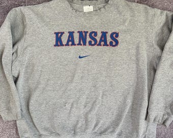 Men's Vintage Nike Kansas Jayhawks Center Check Heather Gray Sweatshirt Sz XL