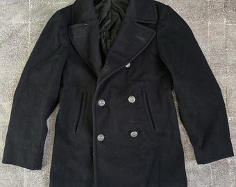 Men's Vintage 70's Pembroke Vietnam War US Navy Wool Melton Peacoat Jacket Sz 34