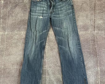 Mens Vintage Y2K Diesel Italy Quratt Button Fly Distressed Blue Jeans Sz 34 X 34