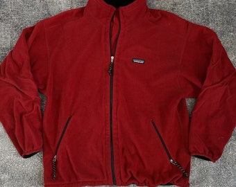 Mens Vintage Patagonia USA Classic Windproof Red Black Zip Up Fleece Jacket Sz L