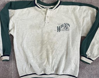 Men's 90's Wilson Sporting Goods Heather Gray Henley Pullover Sweatshirt Sz L