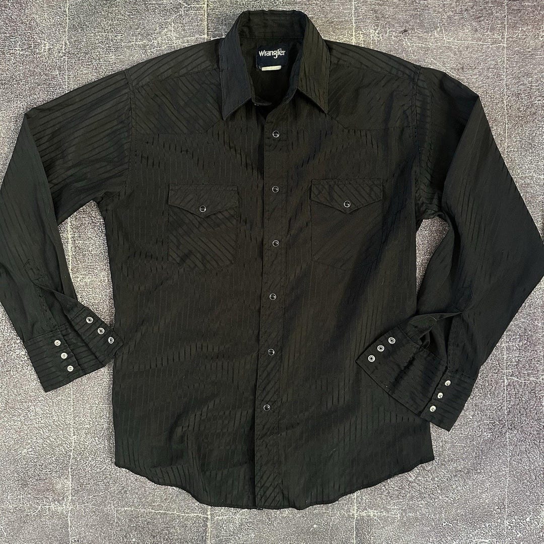 Men's Vintage 90's Wrangler Western Wear Black Pearl Snap Long