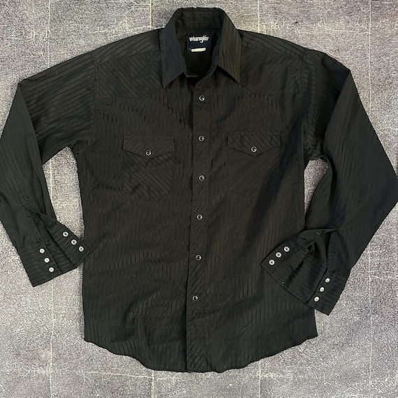 Men's Vintage 90's Wrangler Western Wear Black Pearl Snap Long