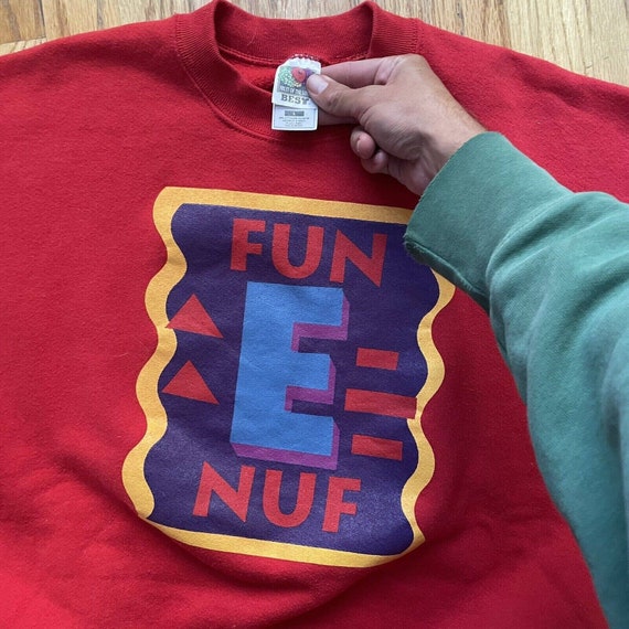 Men's Vintage 90's Fun E Nuf Red Spell Out Crewne… - image 2