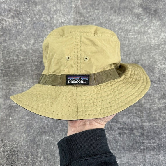 Men's Vintage 90's Patagonia Beige Khaki Nylon Fly Fishing Bucket Hat Cap  Sz M